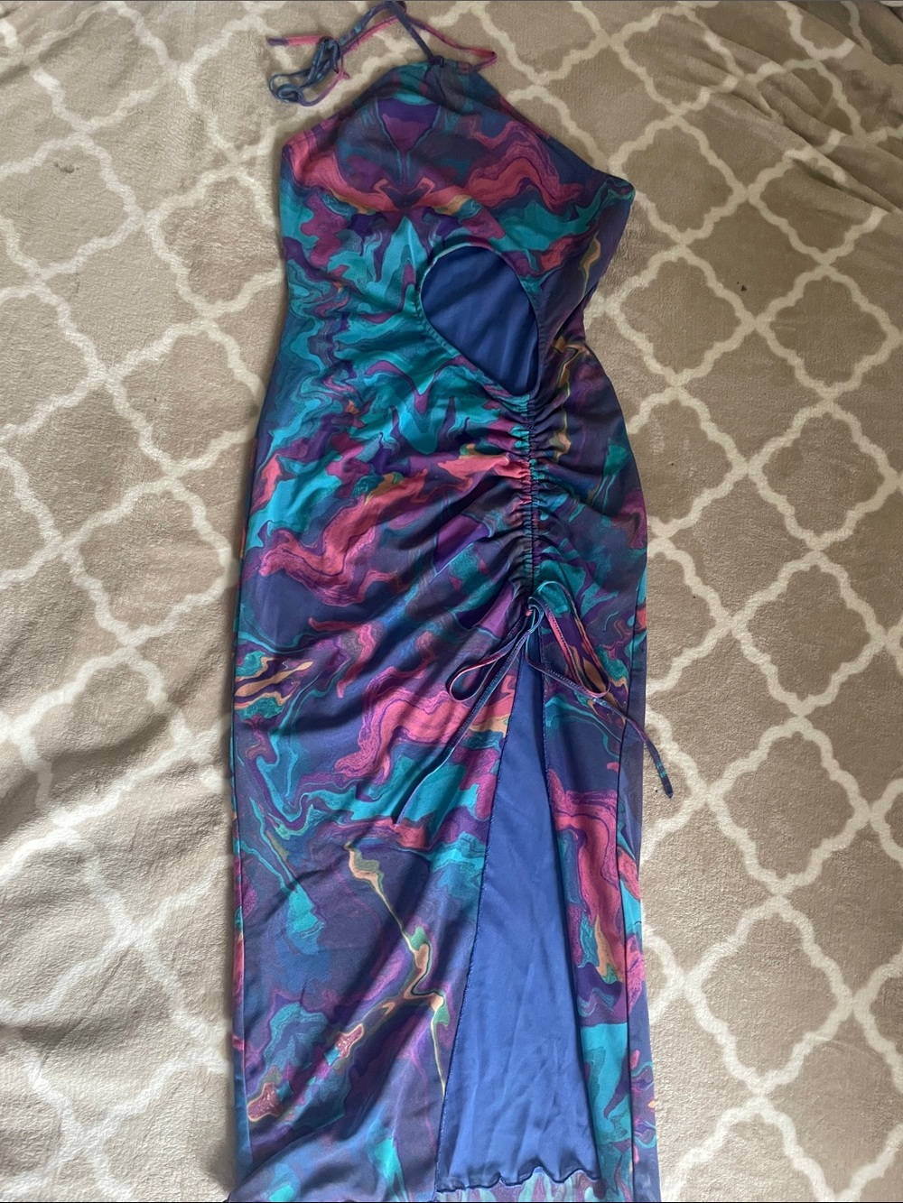 Forever 21 Purple Teal Pink Marble Halter Midi Dress